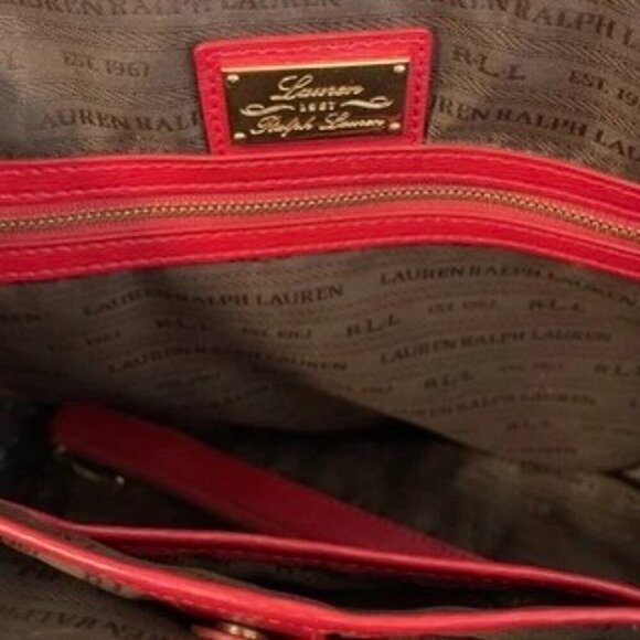 Lauren Ralph Lauren  Large Leather Tote in a FUN Orange - Picture 5 of 12